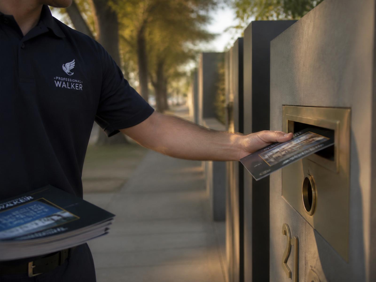 Kerbside walker delivering a flyer to a Melbourne letterbox